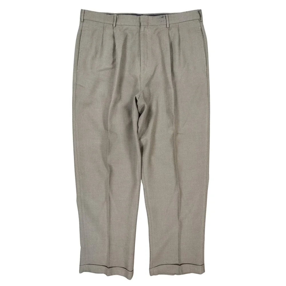 Van Heusen Dress Pants Mens 38x30 Brown Rayon Polyester Pleated Relaxed Slacks